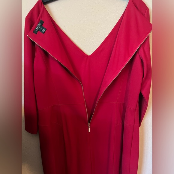 Lauren by Ralph Lauren Red Structured  & Fitted V Neck Dress Size 18 - Picture 5 of 16